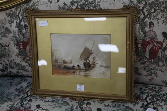 E W Cooke Fishermen beaching a boat 9 x 12in.